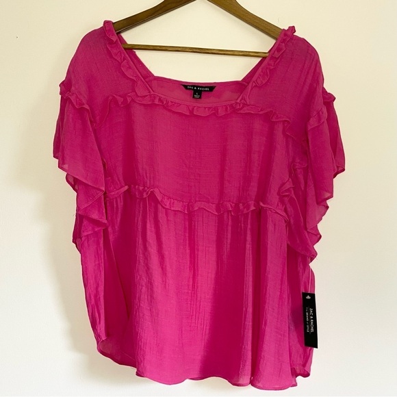 NWT Zac & Rachel Pink Ruffle Blouse Size Large - Picture 1 of 5